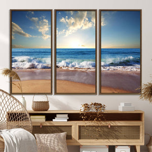 Coastal Tropical Beach Sunset Canvas Wall Art Print