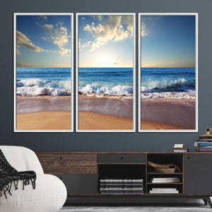 Coastal Tropical Beach Sunset Canvas Wall Art Print