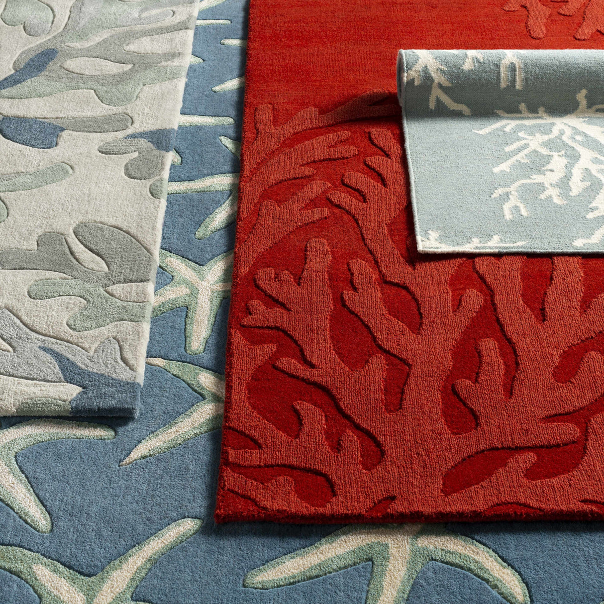 Carversville Ice Blue Botanical Wool Rug - Clearance