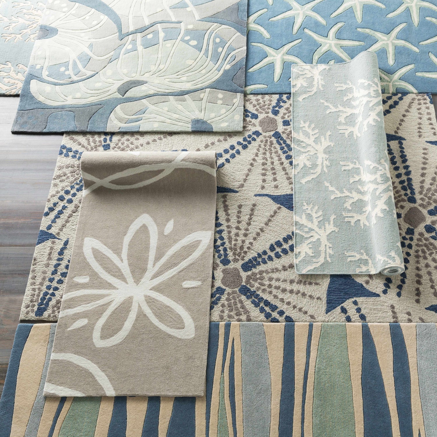 Carversville Ice Blue Botanical Wool Rug - Clearance