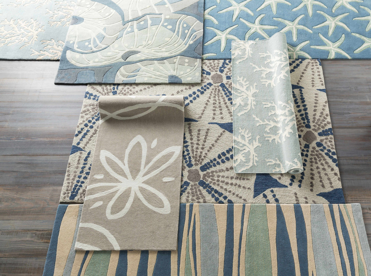 Carversville Ice Blue Botanical Wool Rug - Clearance