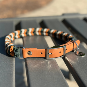 Coiled Charm Hand Braided Dog Collar in Hunter Green, Mustard, & Cream