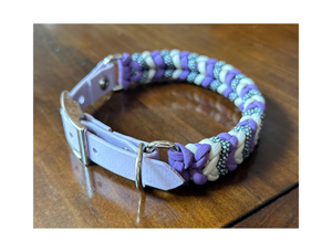 Coiled Charm Hand Braided Dog Collar in Lilac, Cream, & Silver Diamonds