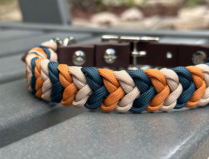 Coiled Charm Hand Braided Dog Collar in Mustard, Navy, & Light Tan