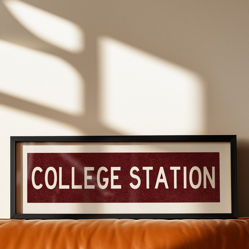 Framed College Station Maroon Bus Scroll