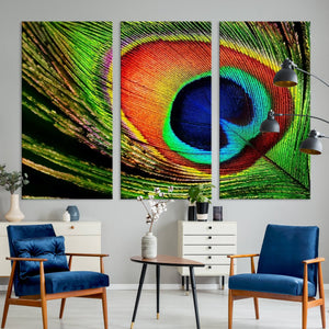 Colorful Peacock Feather Wall Art Print - Vibrant Green,
