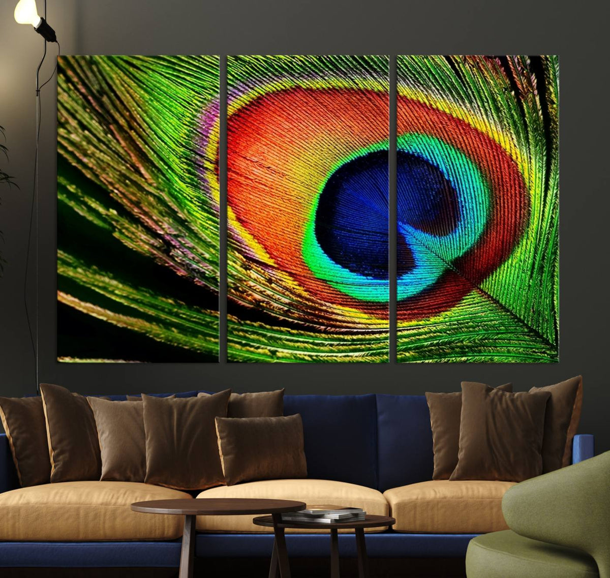 Colorful Peacock Feather Wall Art Print - Vibrant Green,