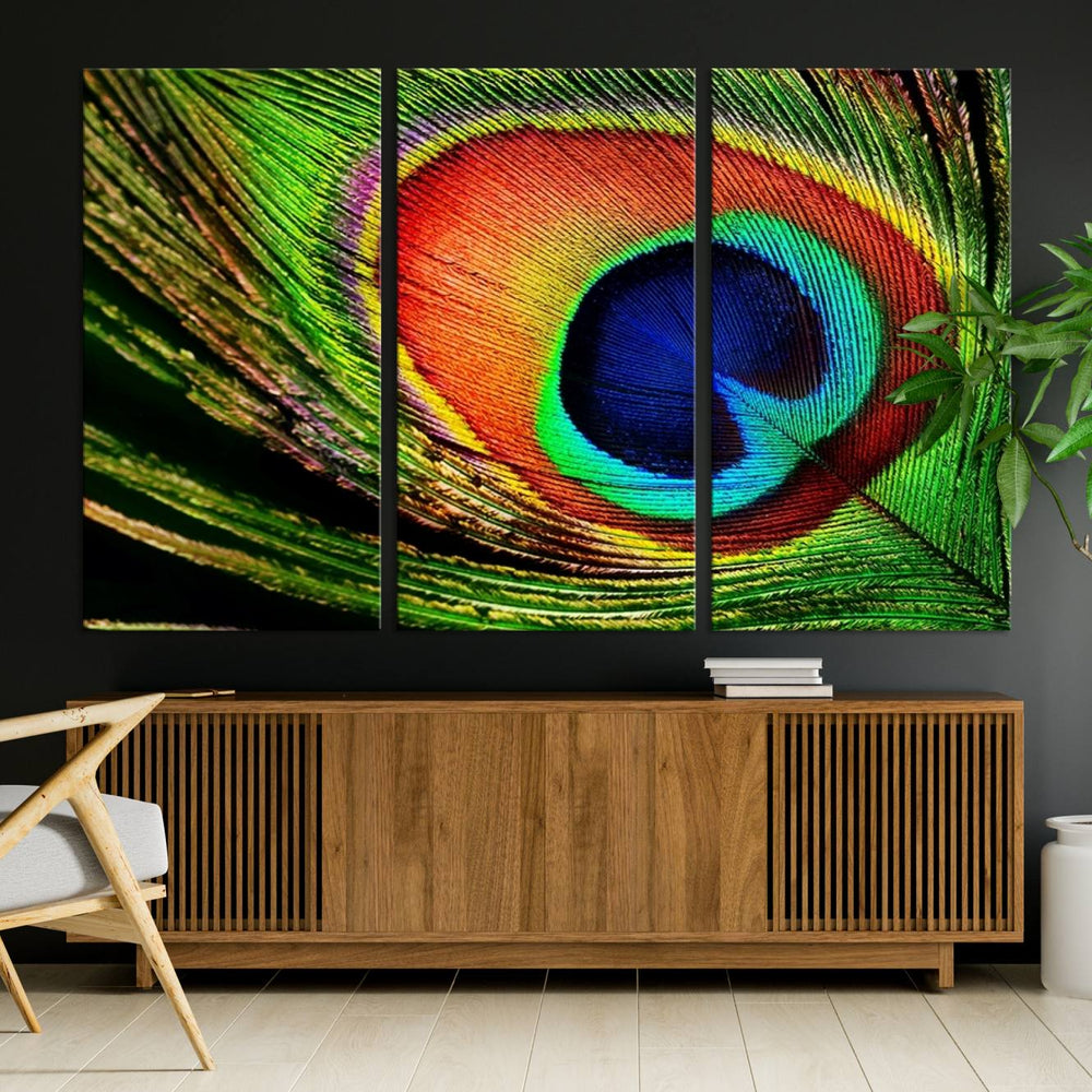 Colorful Peacock Feather Wall Art Print - Vibrant Green,