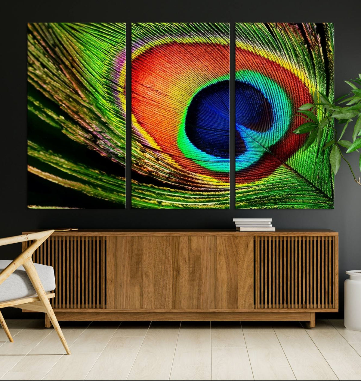 Colorful Peacock Feather Wall Art Print - Vibrant Green,