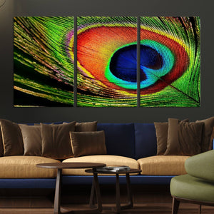 Colorful Peacock Feather Wall Art Print - Vibrant Green,