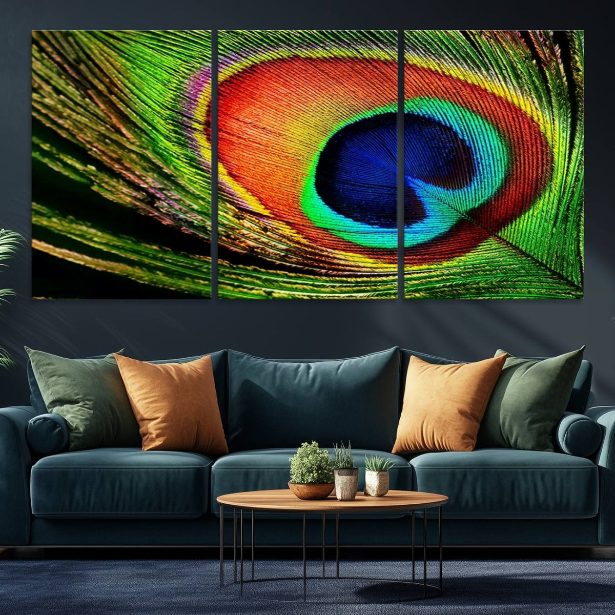 Colorful Peacock Feather Wall Art Print - Vibrant Green,