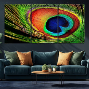 Colorful Peacock Feather Wall Art Print - Vibrant Green,
