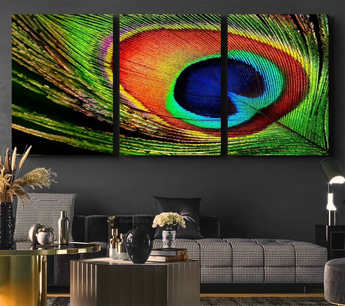 Colorful Peacock Feather Wall Art Print - Vibrant Green,