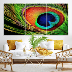 Colorful Peacock Feather Wall Art Print - Vibrant Green,