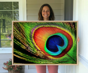 Colorful Peacock Feather Wall Art Print - Vibrant Green,