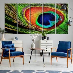 Colorful Peacock Feather Wall Art Print - Vibrant Green,