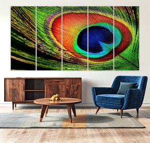 Colorful Peacock Feather Wall Art Print - Vibrant Green,