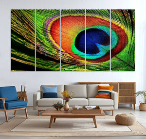 Colorful Peacock Feather Wall Art Print - Vibrant Green,