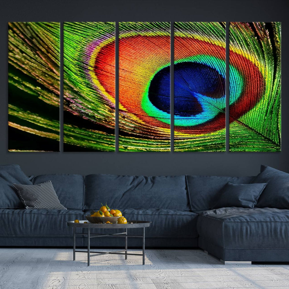 Colorful Peacock Feather Wall Art Print - Vibrant Green,