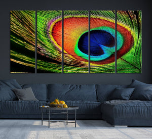 Colorful Peacock Feather Wall Art Print - Vibrant Green,