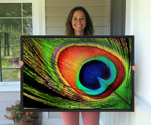 Colorful Peacock Feather Wall Art Print - Vibrant Green,