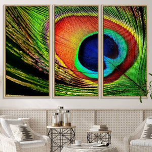 Colorful Peacock Feather Wall Art Print - Vibrant Green,