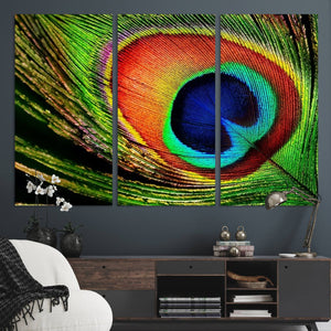 Colorful Peacock Feather Wall Art Print - Vibrant Green,