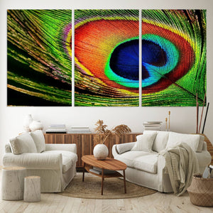 Colorful Peacock Feather Wall Art Print - Vibrant Green,