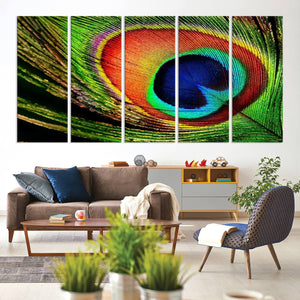 Colorful Peacock Feather Wall Art Print - Vibrant Green,