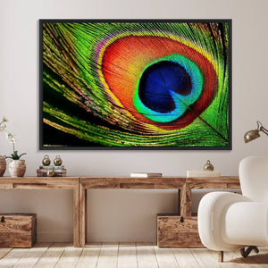 Colorful Peacock Feather Wall Art Print - Vibrant Green,