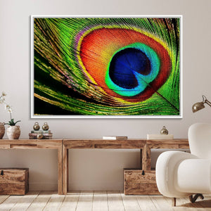 Colorful Peacock Feather Wall Art Print - Vibrant Green,