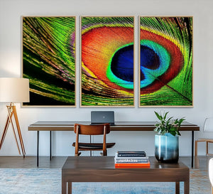 Colorful Peacock Feather Wall Art Print - Vibrant Green,