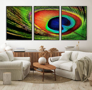 Colorful Peacock Feather Wall Art Print - Vibrant Green,