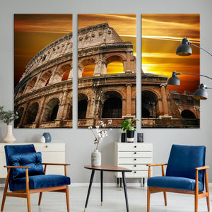 Colosseum with Yellow Sunset Behind Canvas Wall Art, Italy