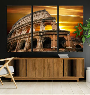 Colosseum with Yellow Sunset Behind Canvas Wall Art, Italy