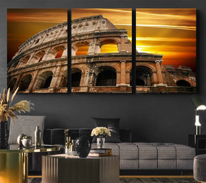 Colosseum with Yellow Sunset Behind Canvas Wall Art, Italy