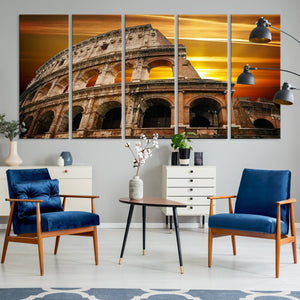 Colosseum with Yellow Sunset Behind Canvas Wall Art, Italy