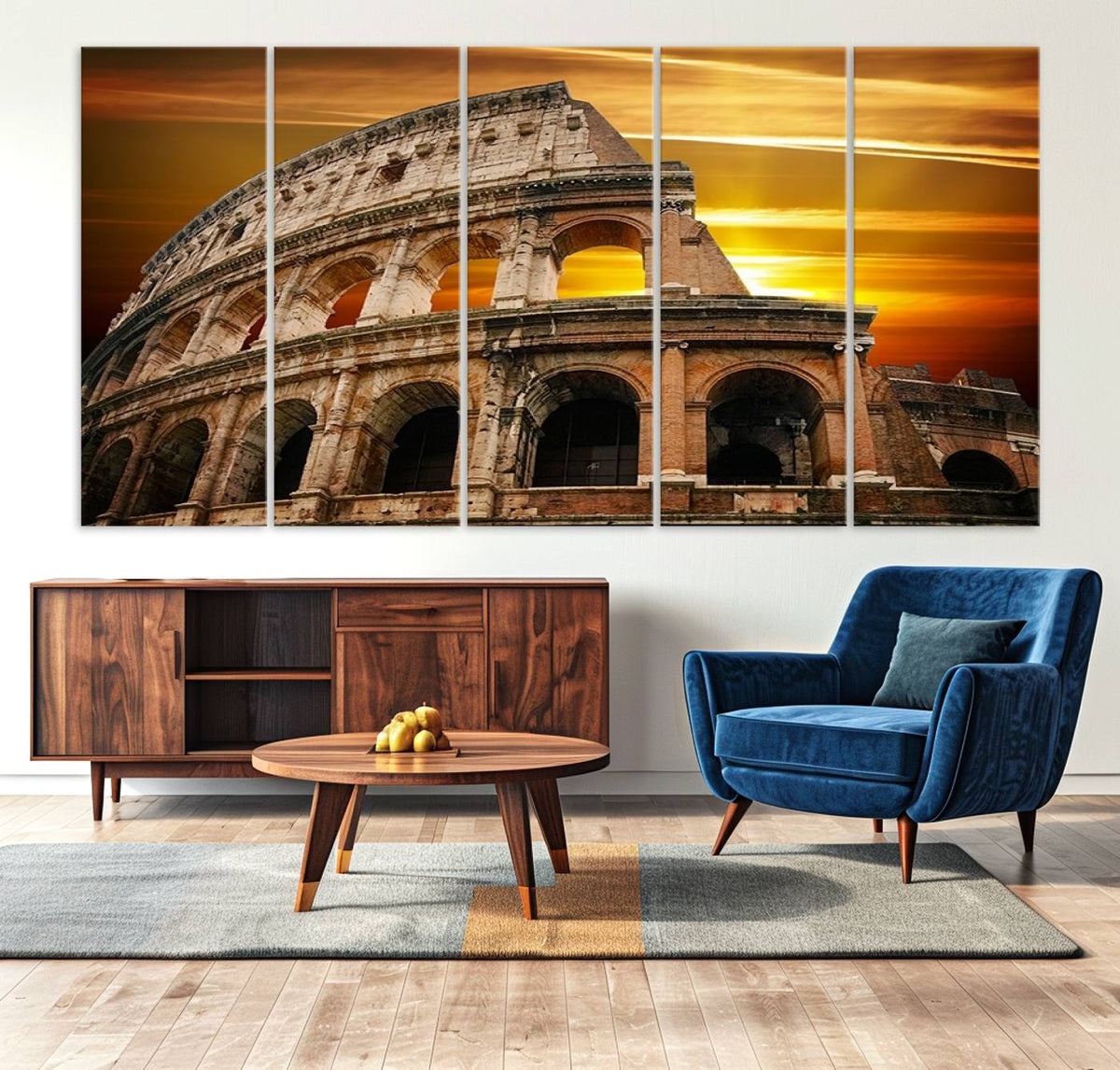 Colosseum with Yellow Sunset Behind Canvas Wall Art, Italy