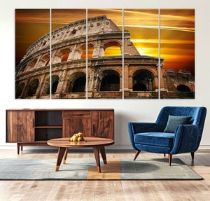 Colosseum with Yellow Sunset Behind Canvas Wall Art, Italy