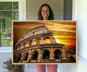 Colosseum with Yellow Sunset Behind Canvas Wall Art, Italy