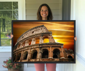 Colosseum with Yellow Sunset Behind Canvas Wall Art, Italy