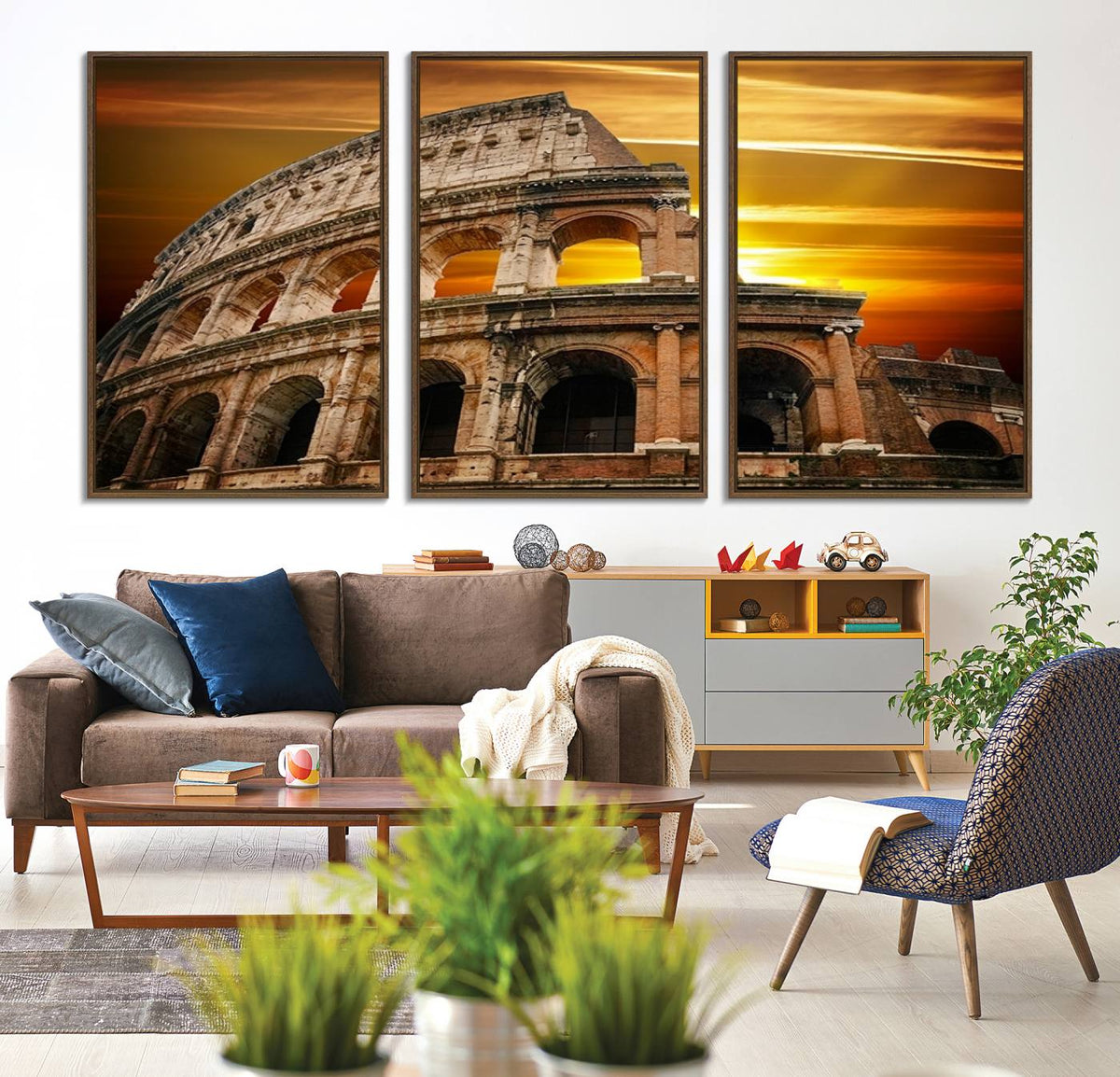 Colosseum with Yellow Sunset Behind Canvas Wall Art, Italy