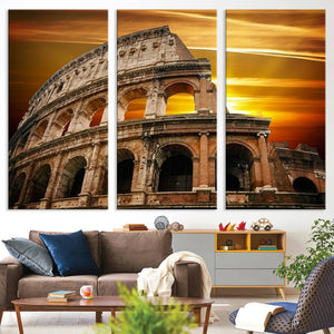 Colosseum with Yellow Sunset Behind Canvas Wall Art, Italy