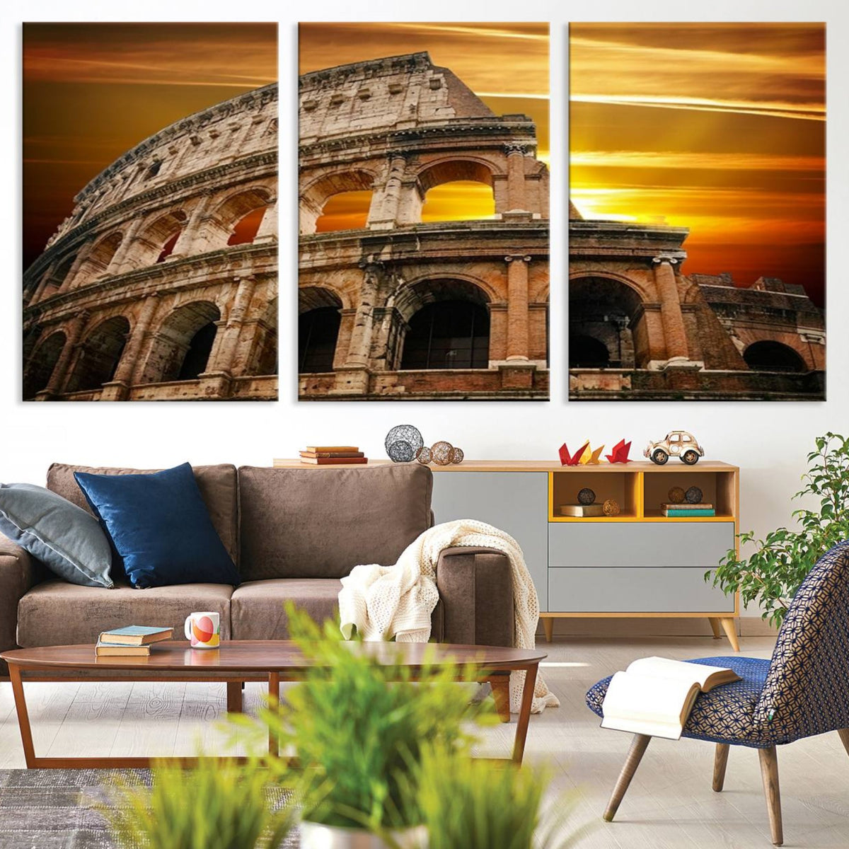 Colosseum with Yellow Sunset Behind Canvas Wall Art, Italy