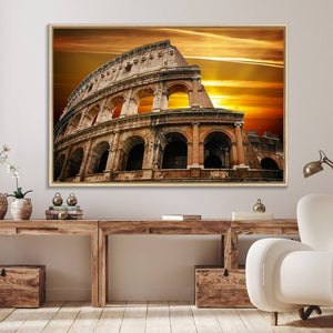 Colosseum with Yellow Sunset Behind Canvas Wall Art, Italy