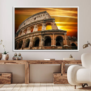 Colosseum with Yellow Sunset Behind Canvas Wall Art, Italy