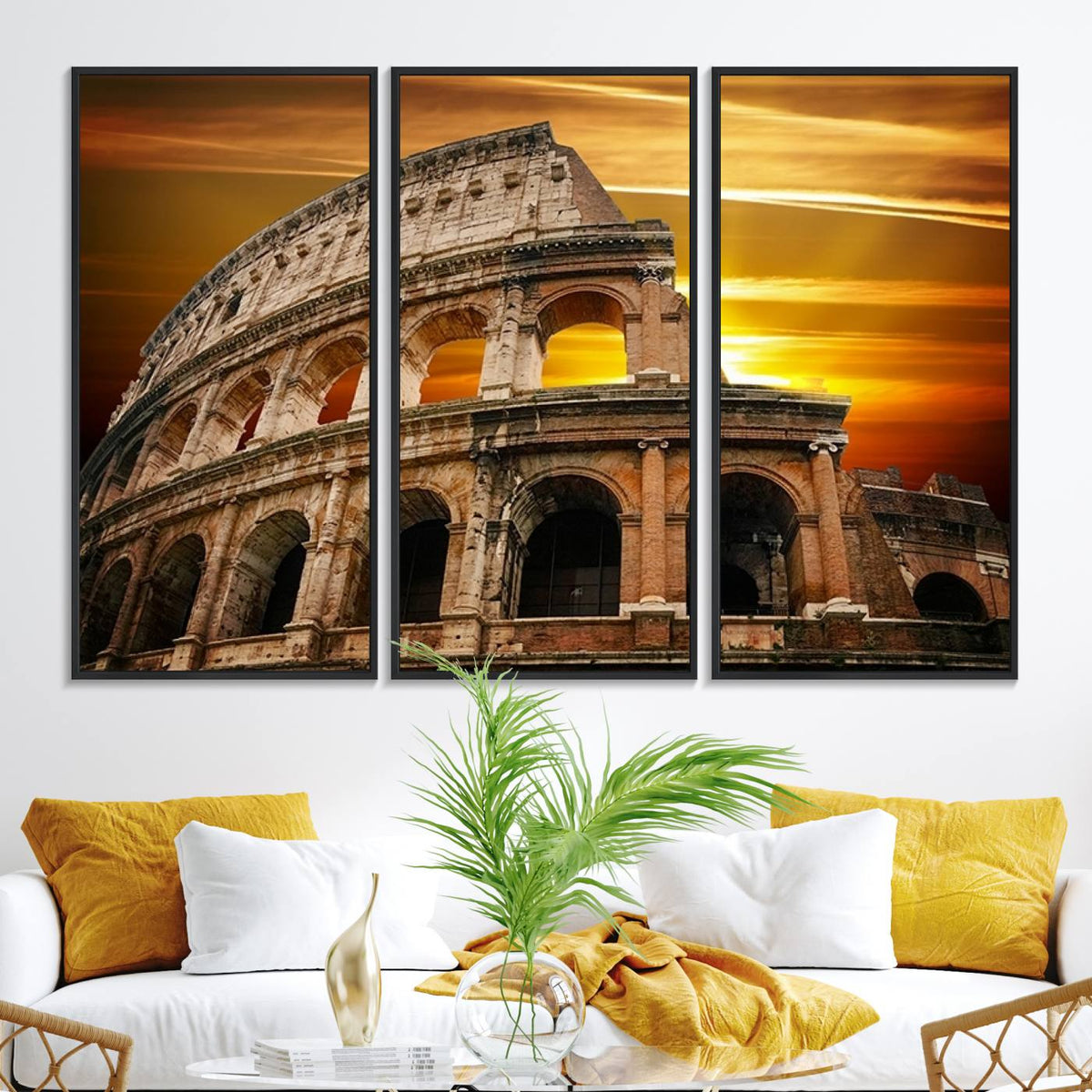 Colosseum with Yellow Sunset Behind Canvas Wall Art, Italy