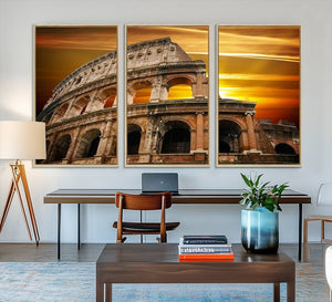 Colosseum with Yellow Sunset Behind Canvas Wall Art, Italy