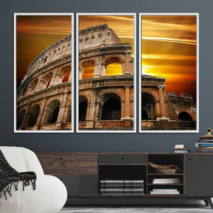 Colosseum with Yellow Sunset Behind Canvas Wall Art, Italy