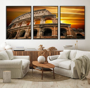 Colosseum with Yellow Sunset Behind Canvas Wall Art, Italy